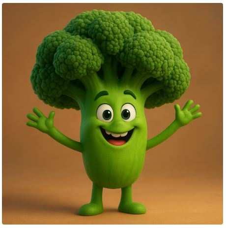 Das ist ein Brokkoli-Strunk in Form eines süssen, freundlichen Monsters.
